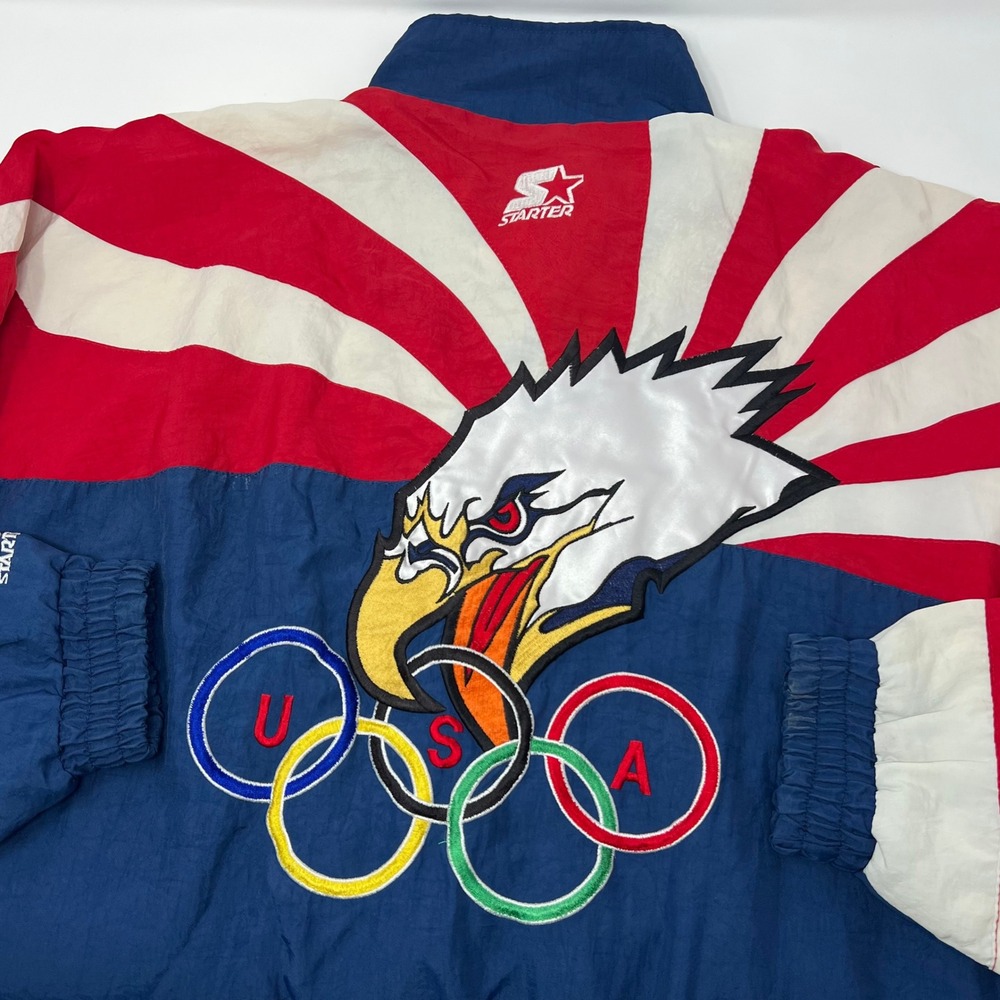 Vintage Starter 1996 USA Olympic Jacket Mens Medium Screaming Eagle Rings